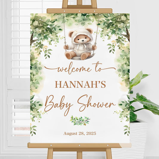 Custom Baby Shower Sign, Rustic Bear Baby Shower Welcome Sign, 12x18 inches, Plastic, Weatherproof & Fade-resistant