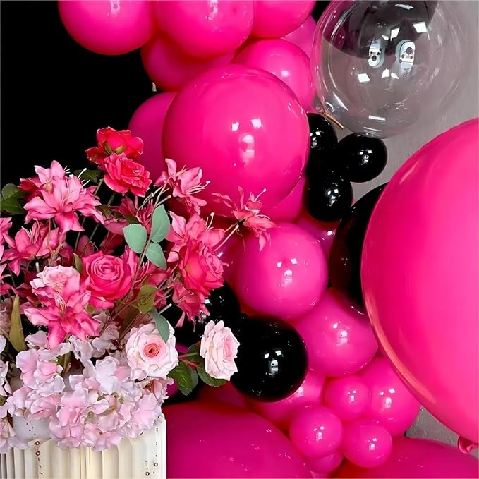 Hot Pink Balloons, 140pcs 18 12 10 5 Inch Different Sizes Pack Party Latex Balloons for Birthday Halloween Holiday Balloon Garland as Party Decorations