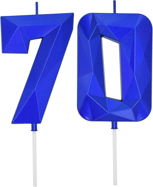 DERVENTA Large Birthday Candle Number 3D Blue 3.7 inch Party Celebration Anniversary Decoration Cake Topper 1 Piece (Number 70 Blue)