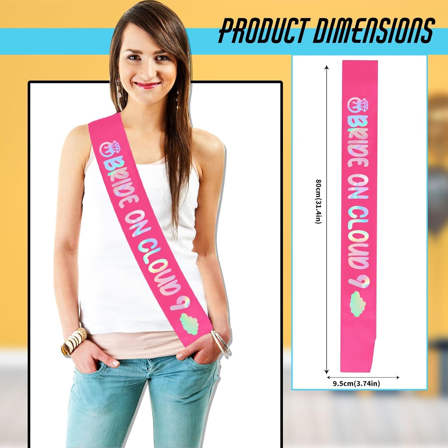 Bride On Cloud 9 Bachelorette Sash, Hot pink Bride to be Sash, Bachelorette Party Sash for Bridal Shower Engagement Wedding Party, Hen Party Decorations Supplies