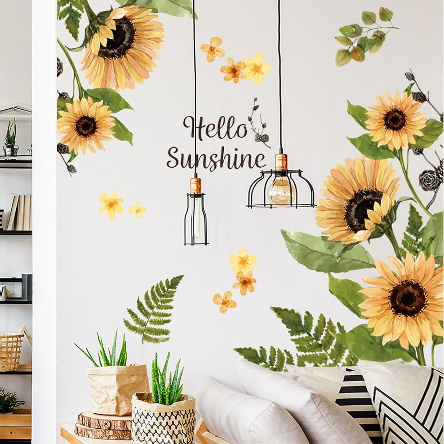 2 Set Sunflower Wall Decals Peel and Stick Decor for Living Room, Bedroom, Bathroom, Kitchen - Yellow Flower Vinyl Murals and Stickers