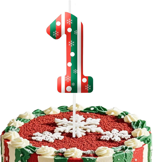 Christmas Themed Birthday Candles for Cake, Number 1st Candle, Happy Birthday Cake Topper for Boys Girls, Christmas Birthday Party Decorations Supplies Gifts
