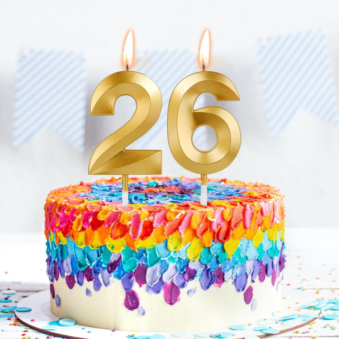 Birthday Candles, 1.96 Inch Number 26 Happy Birthday Candles, Number Candles Decoration for Birthday Party and Anniversary Celebration(Champagne Gold)