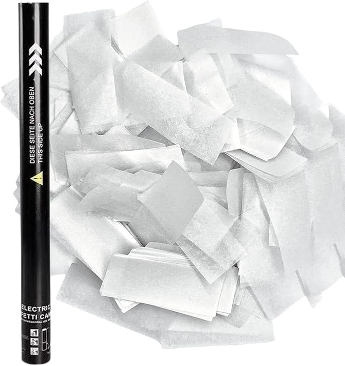25PCS Confetti Cannon Wedding, Air Powered Party Popper Perfect, Party Streamers 80cm Electric Confetti Cannons - Compatible with Confetti Machine, for Graduation, New Years White