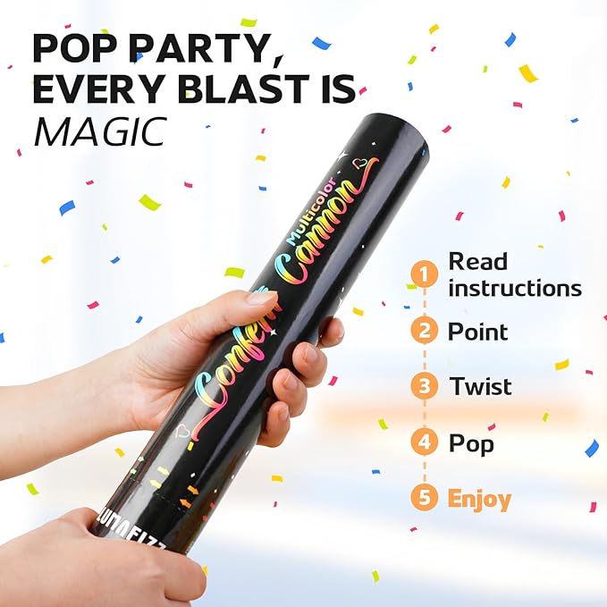 12 InchConfetti Biodegradable [6 Pack Confetti Cannons | Multicolor Confetti Poppers for Wedding Celebration, Birthday PartyChristmas Eve and New Year Celebration Give a Gift(black)