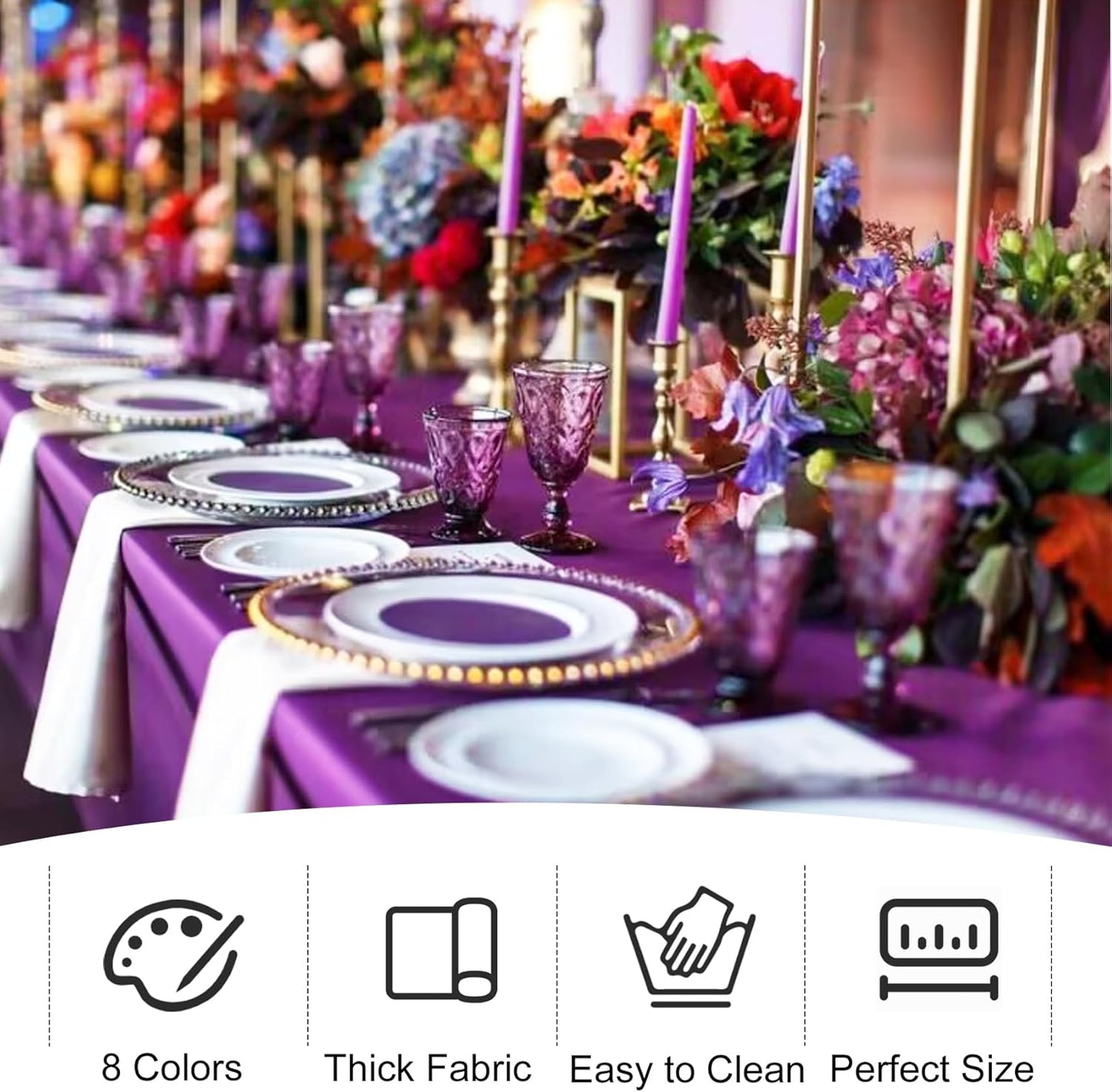 4 Pack Rectangle Tablecloth 60x126 Inch Purple Washable Polyester Table Cover for Wedding Dining Table Buffet Parties Banquet Decoration（Purple）