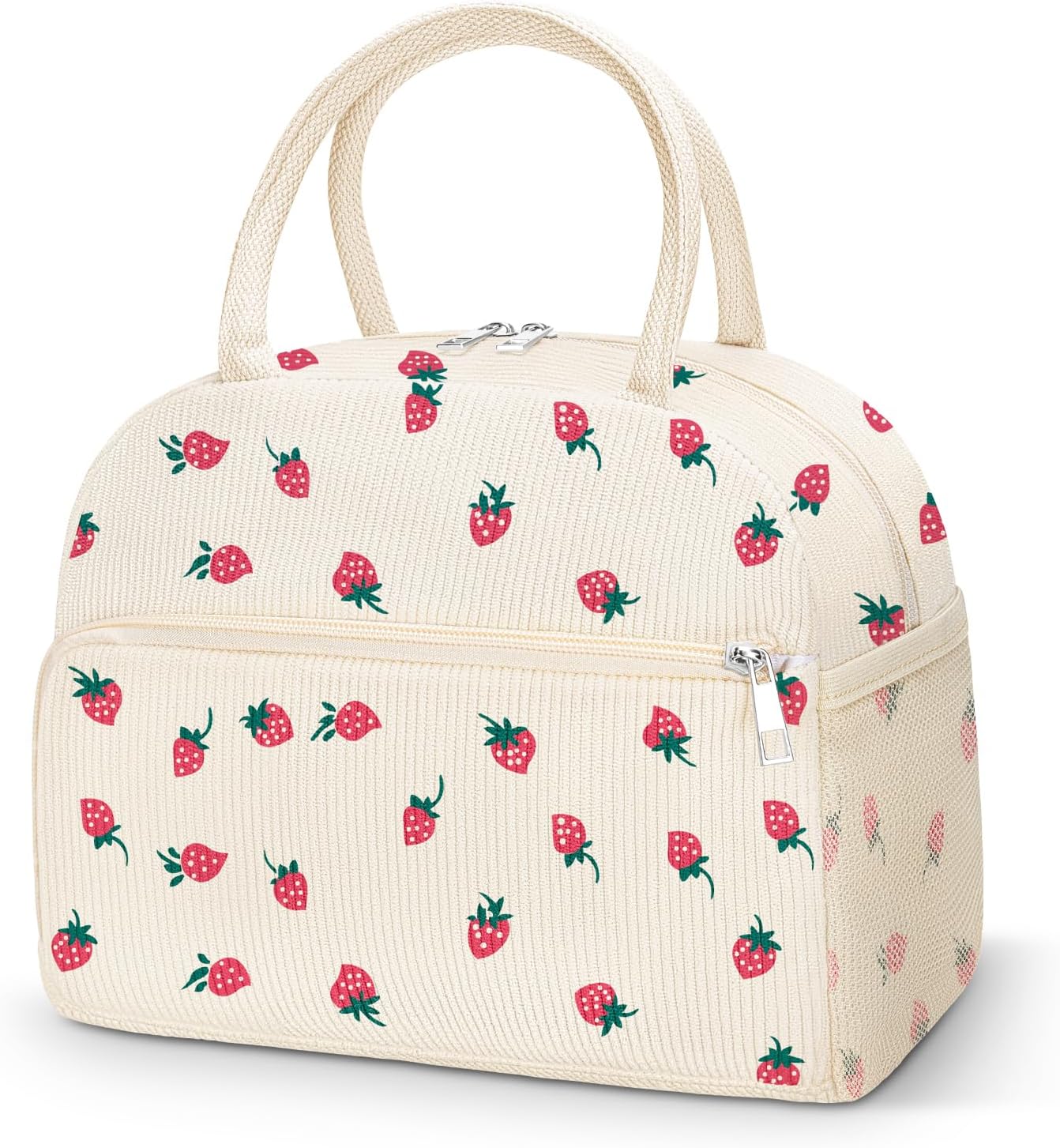 Coobiiya Lunch Bag for Women Men, Cute Corduroy Lunch Tote Bags Insulated Reusable LunchBox Large Capacity Cooler Bag for Work Travel Picnic