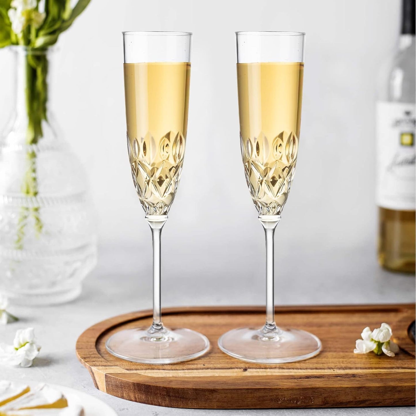 16 Pack Plastic Champagne Flutes, Shatterproof Reusable Fancy Crystal Clear Champagne Glasses, 5 oz Acrylic Unbreakable Elegant Party Drinking Cocktail Wine Glasses Wedding Birthday Bar Goblets