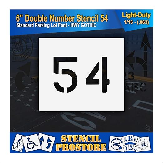 Pavement, Curb, and WheelStop Stencils - 6 inch Double Number Stencil - (54) - 6" x 9" x 1/16" (63 mil) - Light-Duty