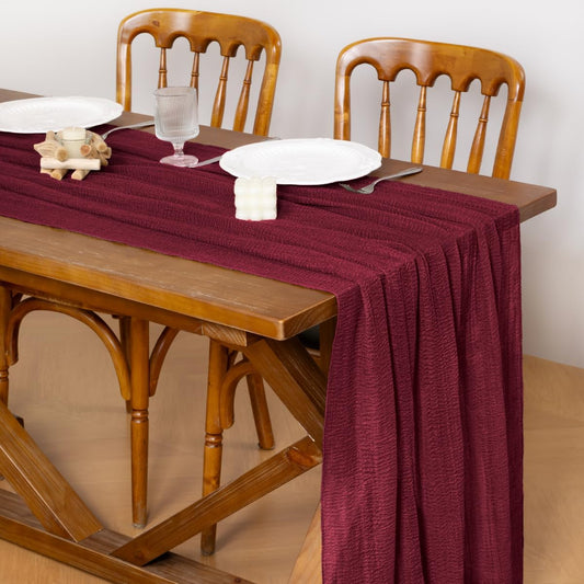 Socomi Burgundy Gauze Cheesecloth Table Runner 120 Inch Rustic Boho Cheese Cloth Runner for Wedding Party Baby Bridal Shower Centerpiece Decoration Holiday Home Decorations
