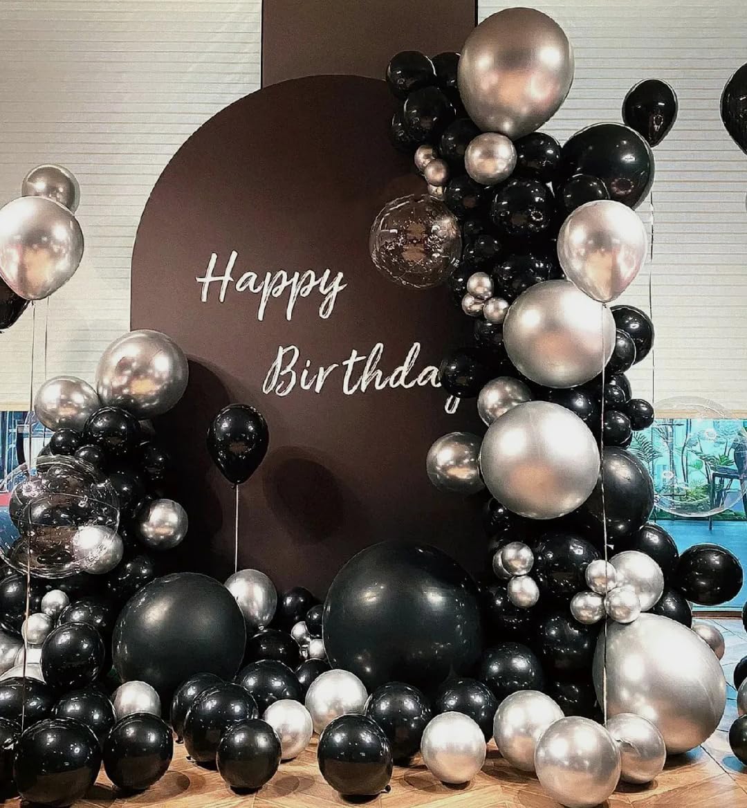 AZOWA 24 Inch Black and Silver Balloon 10 Large Latex Balloons for Party Wedding Birthday Baby Shower Decoration (Black and Silver, 10 Pcs)