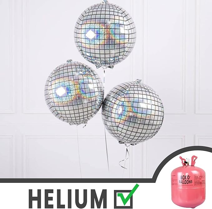 PartyWoo Silver Disco Ball Foil Balloons 6pcs 22 Inch Large Round Foil Big Giant 4D Jumbo Inflatable Mirror Ball Mylar Balloons for Graduation Birthday Engagement Space Themed Party Decorations