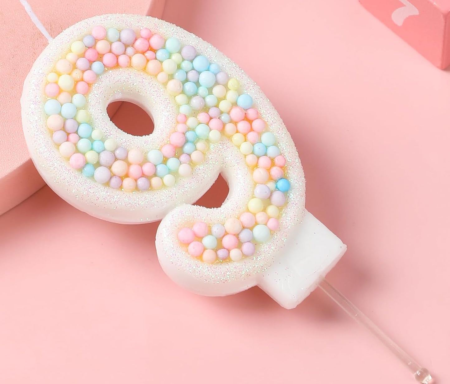 Pastel 9 Birthday Candle Sweet Theme Number 9 Candle for Birthday Cake Girl Women Nine Years Old Birthday Wedding Anniversary Party Macaron Cake Decoration