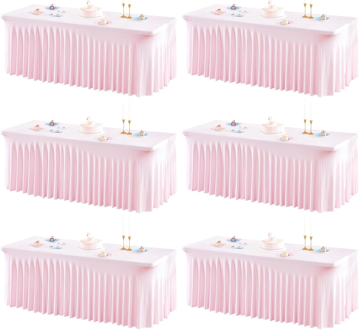 6 Packs Baby Pink Spandex Tableclothes for 8 Foot Rectangle Table, Spandex Table Covers 8FT Stretch Table Skirts Rectangle Wrinkle Free Fitted Table Cover for Event, Wedding, Banquet & Parties