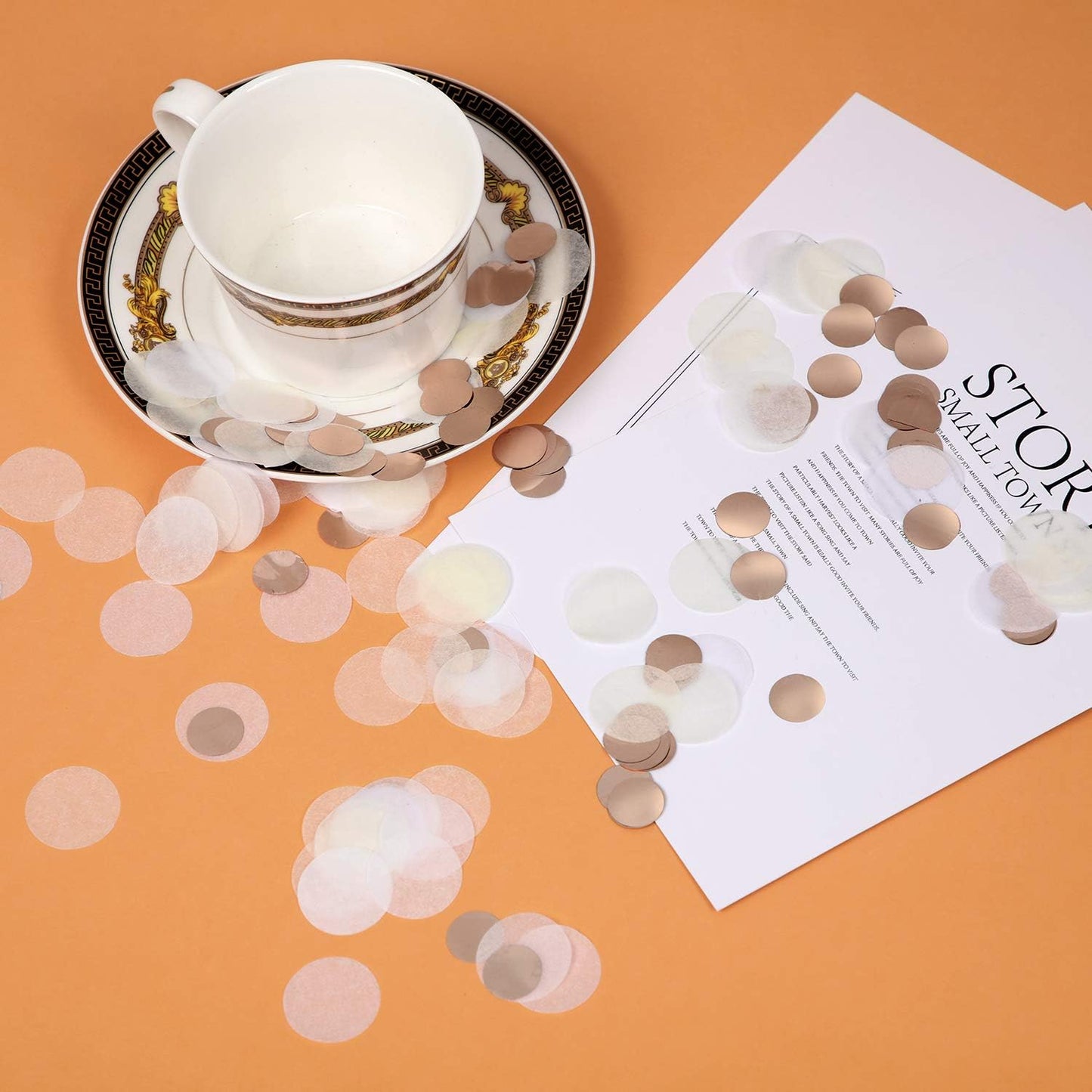 TecUnite Round Tissue Paper Table Confetti Dots for Wedding Birthday Party Decoration, 1.76 oz(White Ivory Champagne,2.5 cm)