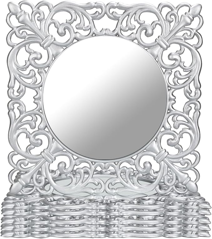 MAONAME 12" Silver Charger Plates Set of 6, Mirror Charger for Dinner Plates, Plastic Plate Chargers with Embossed Rims, Square Chargers for Table Setting, Wedding