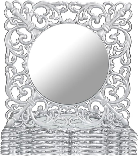 MAONAME 12" Silver Charger Plates Set of 6, Mirror Charger for Dinner Plates, Plastic Plate Chargers with Embossed Rims, Square Chargers for Table Setting, Wedding