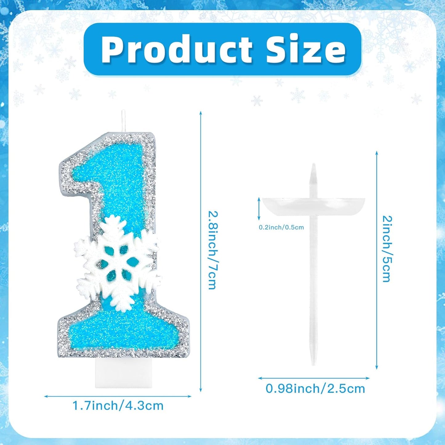 Frozen Themed Birthday Candles Party Decorations, Blue and Silver Number 1 Birthday Candle, Happy Birthday Candle for Cake, Snowflake Cake Topper Decoration for 1st 1 Year Old Party Favor Supplies