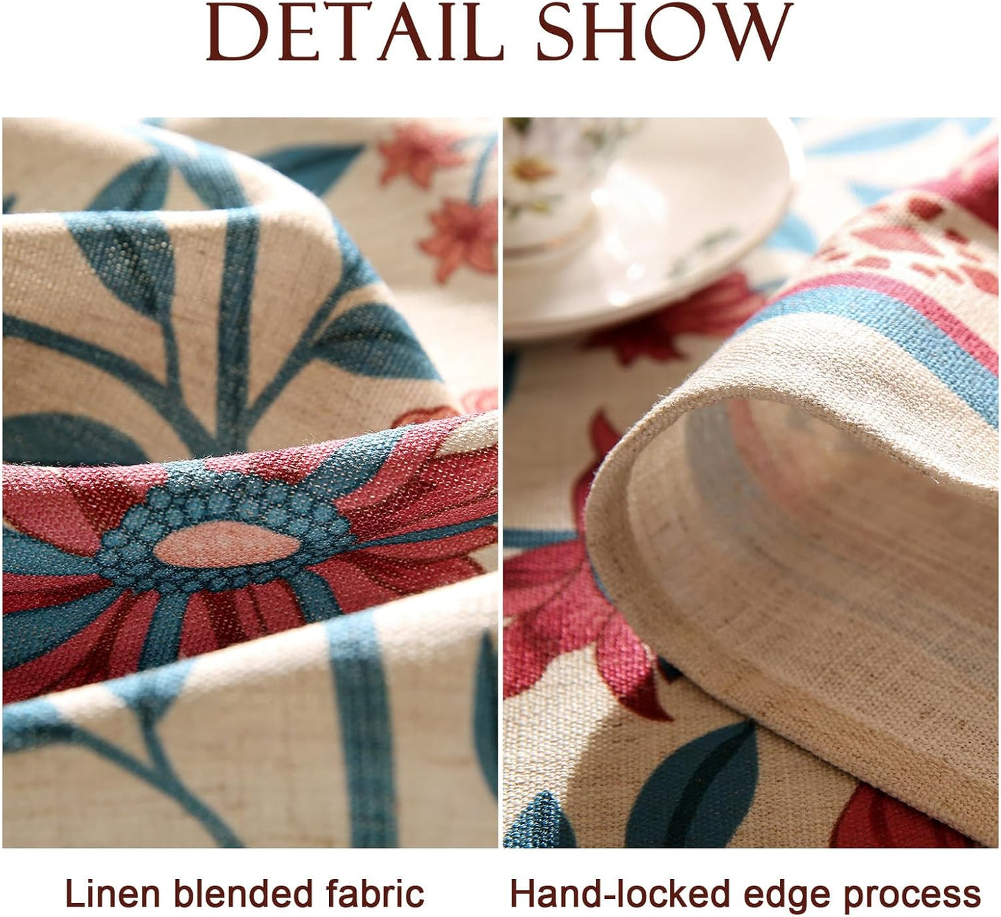 Designer Linen Long Rectangle Tablecloth,Vintage William Morris Wrinkle Resistant Floral Table Cloth,Decor Table Cover for Kitchen,Dining,Thanksgiving,Christmas,63"*102"-Dorodango B