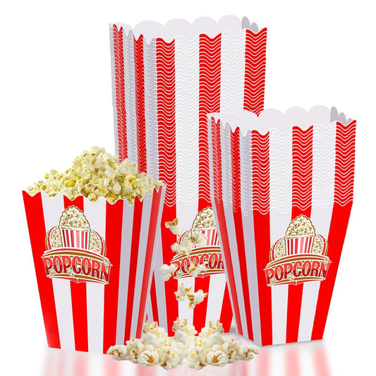 40Pcs Red White Striped Classic Popcorn bucket, Disposable Popcorn Boxes for Movie Night, Home Halloween, Thanks Giving, Christmas Party