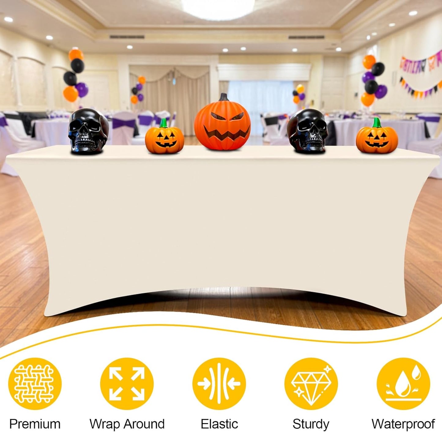 Smiry 2 Pack Spandex Table Cloth 5FT, Elastic Fitted Stretch Tablecloths, Washable and Wrinkle Free Rectangular Patio Table Cover for Outdoor, Wedding, Banquet & Parties (Beige, 60Lx30Wx30H Inch)