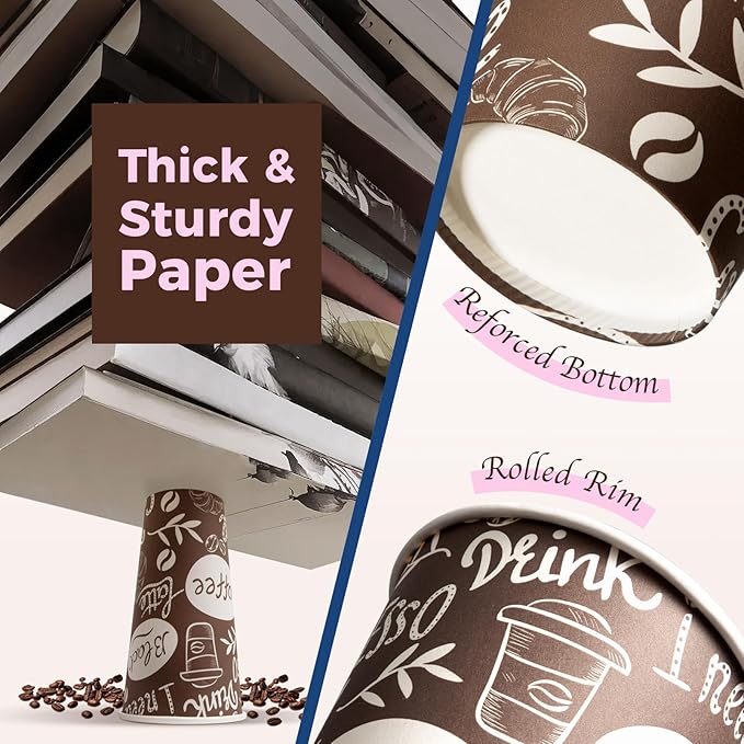 Fit Meal Prep 20 oz Coffee Cups 500 Count, Leak-Proof Hot Cup, Disposable Paper Coffee Cup Bulk for Hot/Cold Beverage, Durable Thickened Paper Cups for Party, Office, Bussines, Home, Bistros