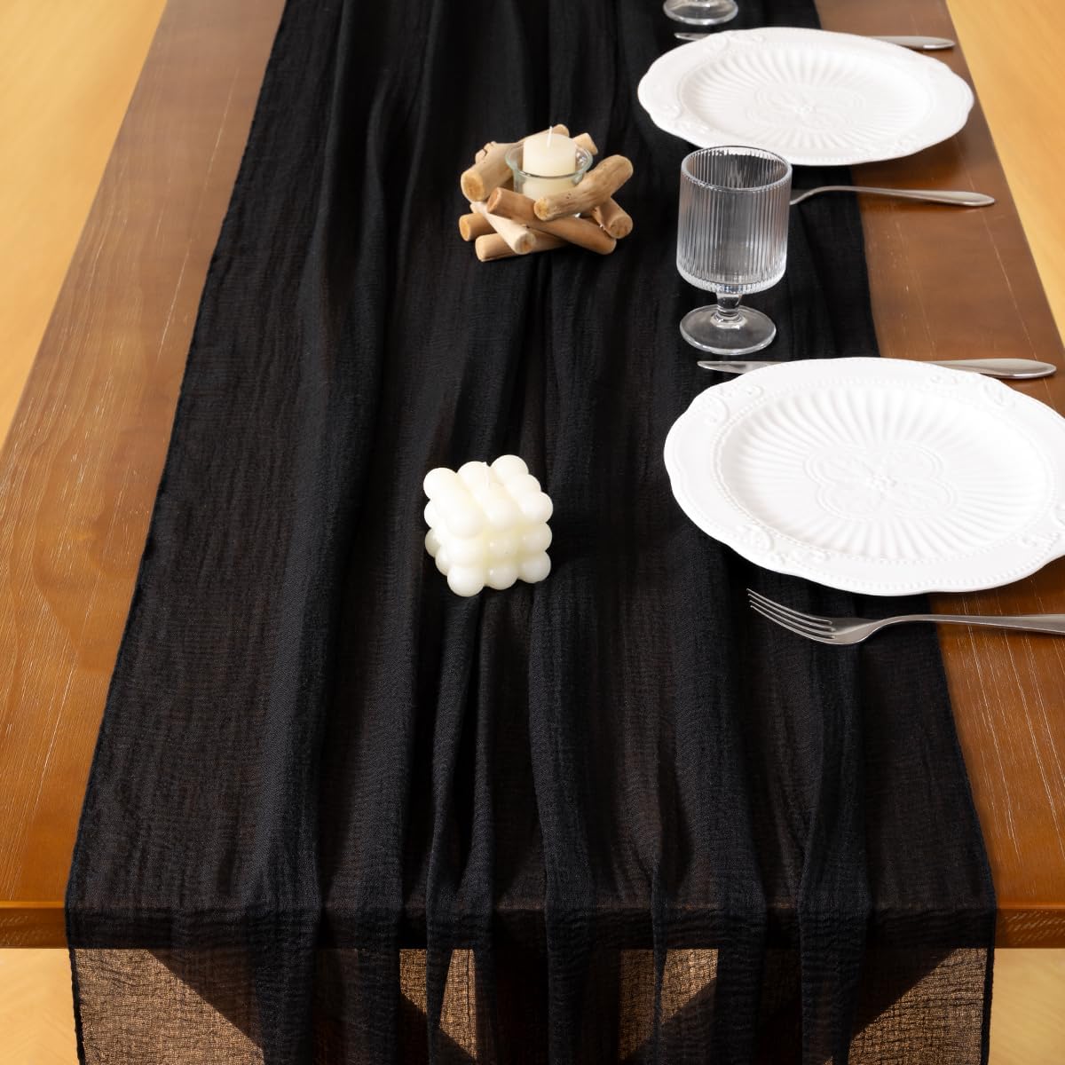 Socomi Black Halloween Table Runner Fall Thanksgiving Gauze 120 Inch Rustic Boho Cheese Cloth Runner for Wedding Party Baby Bridal Shower Centerpiece Decoration Holiday Home Decorations