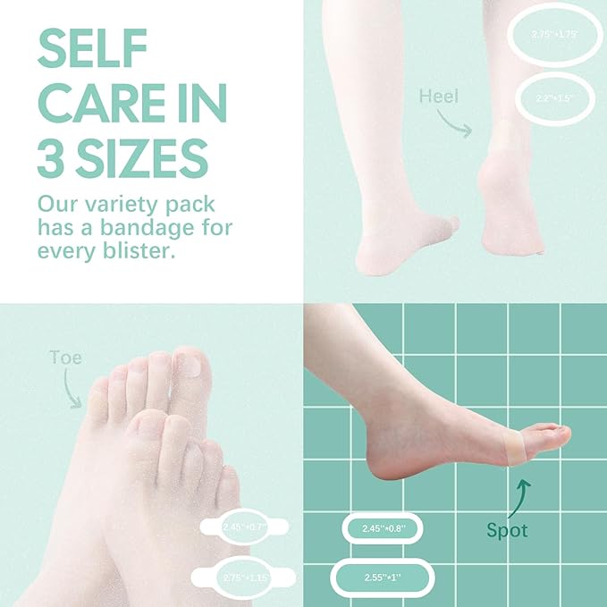Gel Blister Hydrocolloid Bandages - Welnove 30ct Blister Cushions (Spot Pack) - Blister Bandages for Heel, Toe & Foot - Blister Pads for Prevention & Recovery - Water Resistant
