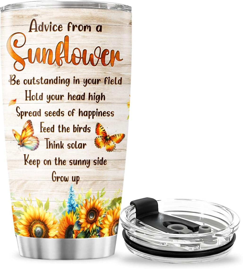 Sunflower Gifts, Sunflower Advice, Floral Cups Flower, Tumbler 20 Oz With Lid And Straw