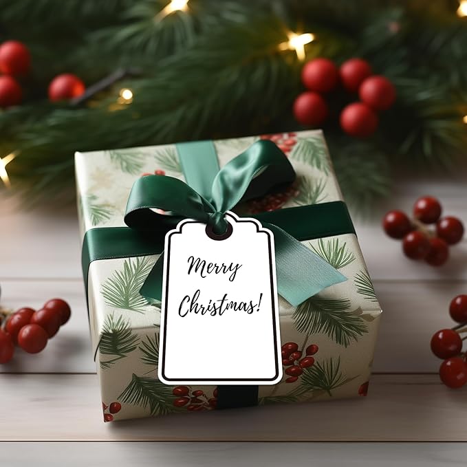 Anwyll Gift Tags with String - 100Pcs Black Gift Bag Tags Personalized White Blank Hanging Paper Label Tag for Baby Shower Birthday Party Wedding Christmas Favor Present