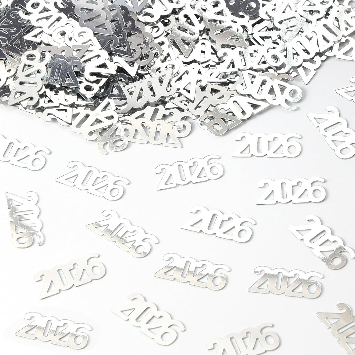 500 Pcs New Year 2026 Confetti, Silver 2026 Table Shiny Confetti Glitter for Happy New Year Decorations 2026 New Years Eve Table Decorations