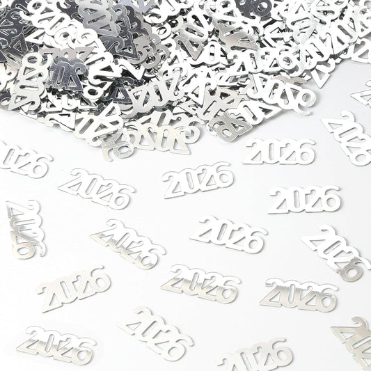 500 Pcs New Year 2026 Confetti, Silver 2026 Table Shiny Confetti Glitter for Happy New Year Decorations 2026 New Years Eve Table Decorations