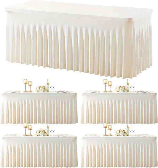 4 Pack Spandex Ivory Fitted Table Cloth for 8ft Rectangle Tables Ivory Stretch Tablecloth Table Covers Banquet Table Clothes Wrinkle Free Table Skirt for Parties Wedding