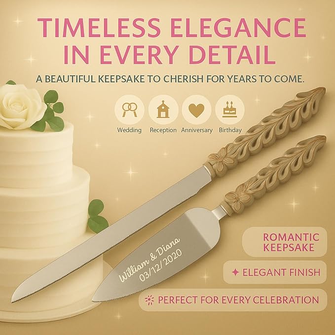 GIFTS INFINITY Personalized Wedding Cake Knife and Server Set with Engraving – Cake Cutting Utensil Set, Keepsake Gift for Wedding, Anniversary, Reception, Birthday & Other Occasions (BO-101)