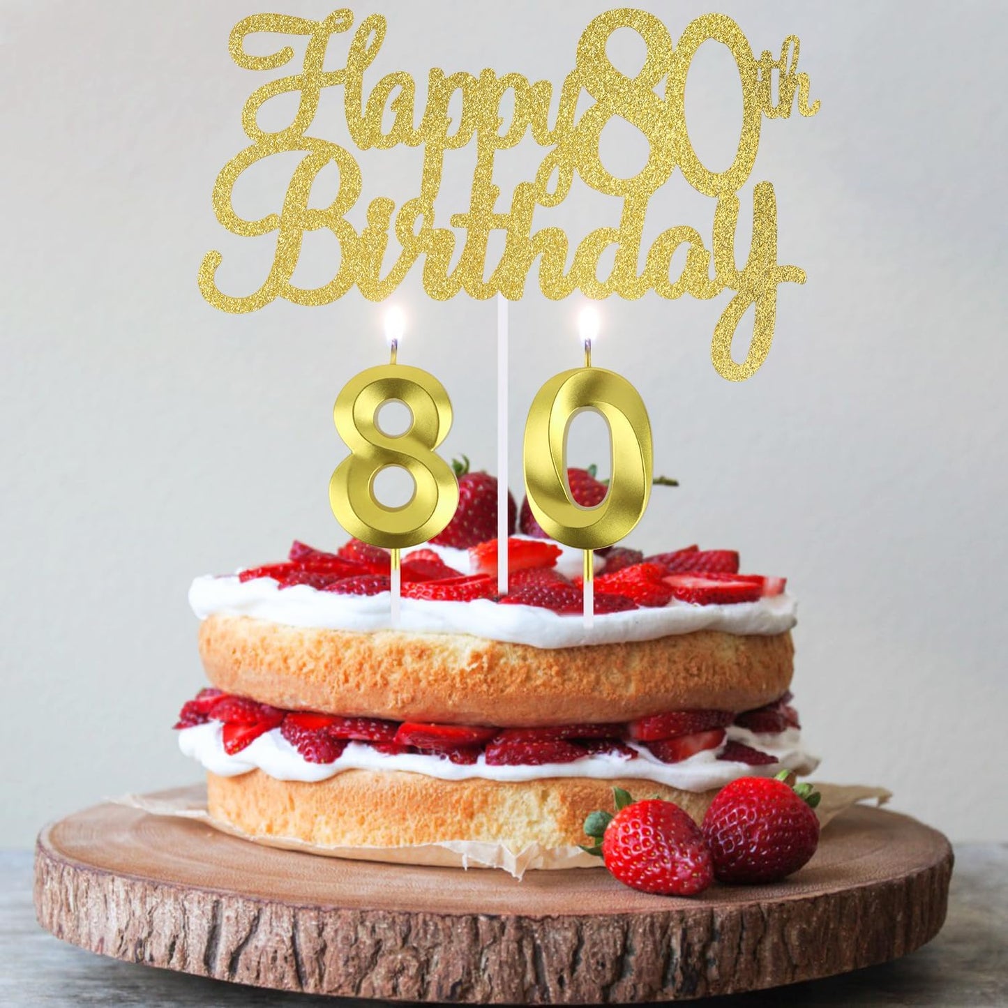 80 th Birthday Candles + Happy 80th Birthday Cake Topper, Number 80 Candles，80 Cake Topper, Happy 80th Birthday Cake Decorations, 80 Birthday Decoration for Women and Men (80)