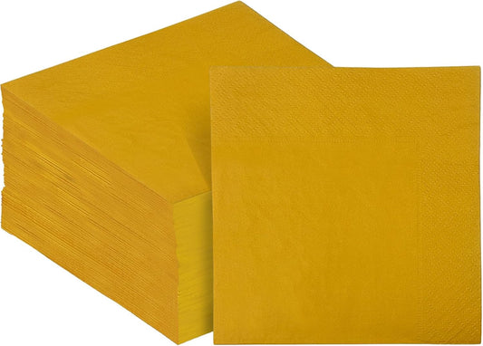 Ginger Yellow Cocktail Napkins 5 * 5inch disposable Beverage Napkin paper for Cocktail, Wedding, Dinner，Birthday Party Dessert Wine Paper Napkins（ 120 Count）