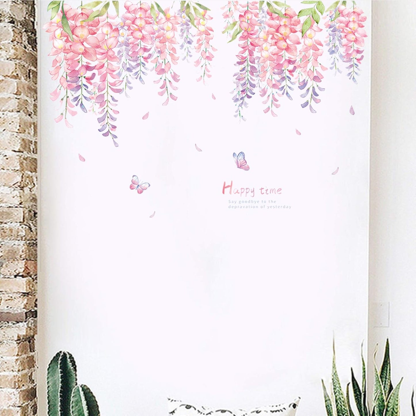 ROFARSO 6 Sheets Hanging Wisteria Flower Leaves Wall Stickers Removable PVC Wall Decals Peel and Stick Wall Art Decorations Decor for Bedroom Living Room Murals (3 Sets)