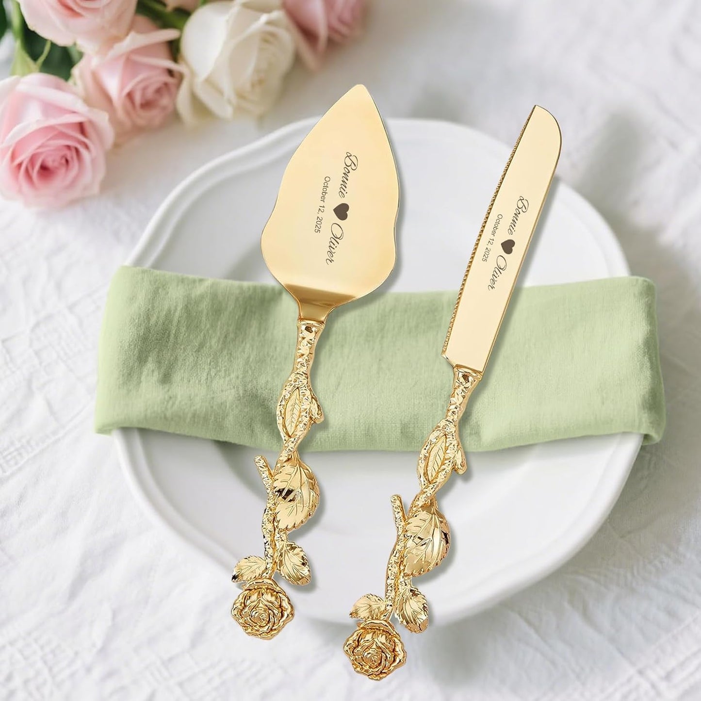 Custom Cake Cutting Set for Wedding Cake Knife and Server Set Personalized Gold Cake Cutter Gift for Anniversary Birthday Christmas