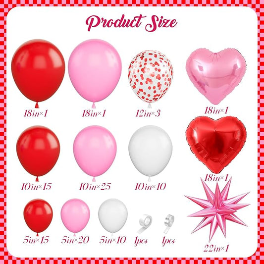 Pink Balloon Garland Arch Kit,Red Pink White Balloon Garland with 18Inch Heart Balloons and 22Inch Star Balloons for Mother's Day Valentines Birthday Wedding Anniversary Party Decorations