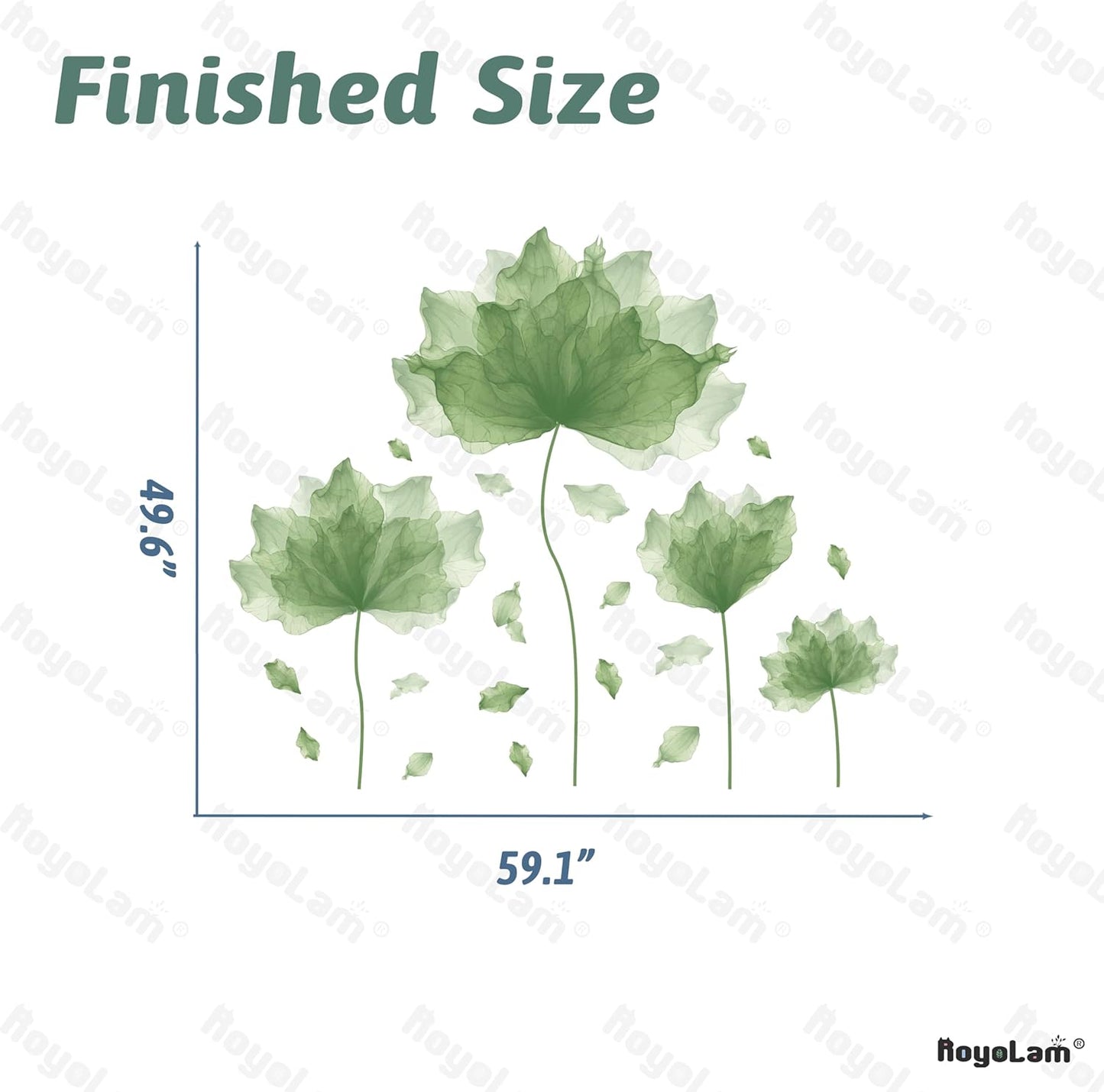 59.1'' x 49.6'' Huge Flower Petal Wall Decals Living Room Floral Wall Stickers Removable Peel and Stick Waterproof Wall Art Decor Stickers for Bedroom Bathroom Office (Matcha Green)