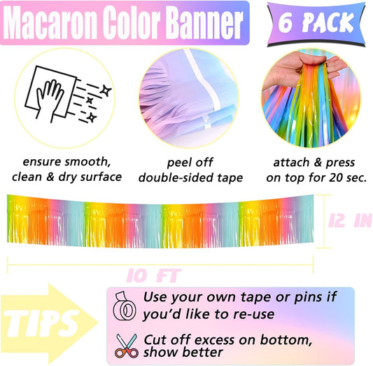 6 Pack 10 Feet Foil Fringe Garland Metallic Tinsel Banner Wall Hanging Curtain Streamers Backdrop for Parade Floats Bachelorette Wedding Birthday Party Thanksgiving Christmas Decorations(Rainbow)