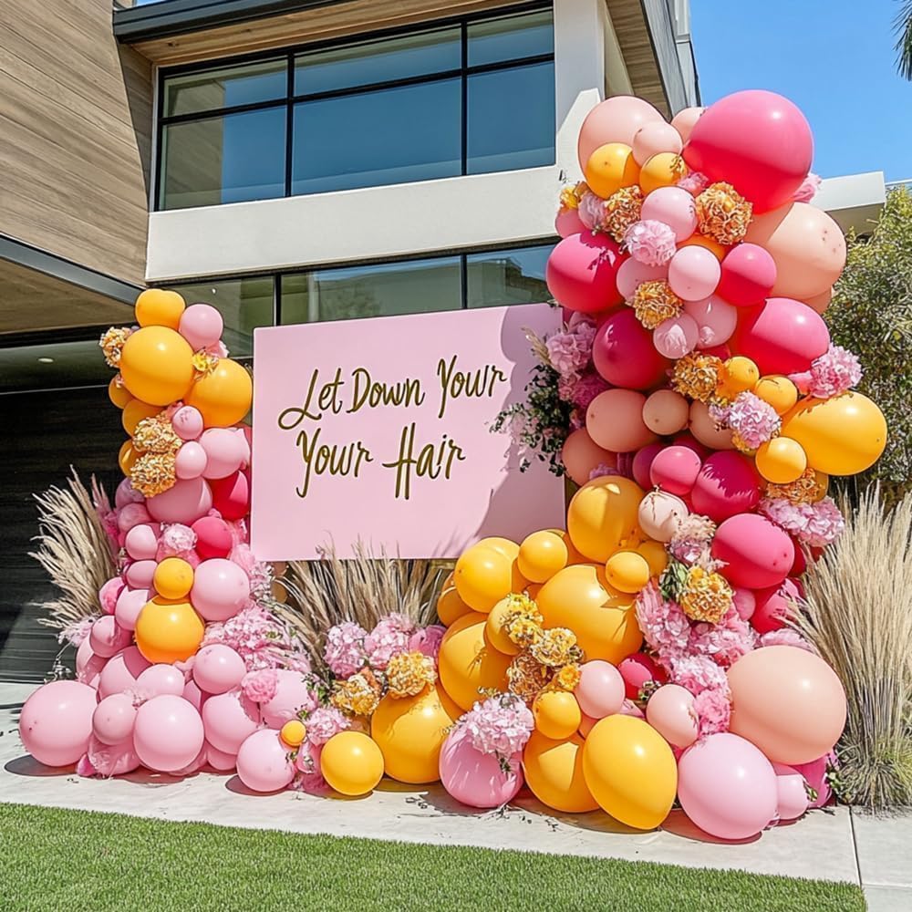 Yellow Pink Balloon Garland Double Stuffed Light Baby Pink Peach Balloons Different Sizes Pastel Coral Balloon Arch Kit for Birthday Baby Shower Wedding Fall Autumn Pumpkin Party Decorations