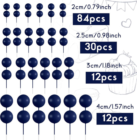 138 Pcs Blue Balls Cake Topper Decorations Balloon Cupcake Toppers Foam Multisize Cake Topper Balls for Birthday Party Wedding Anniversary