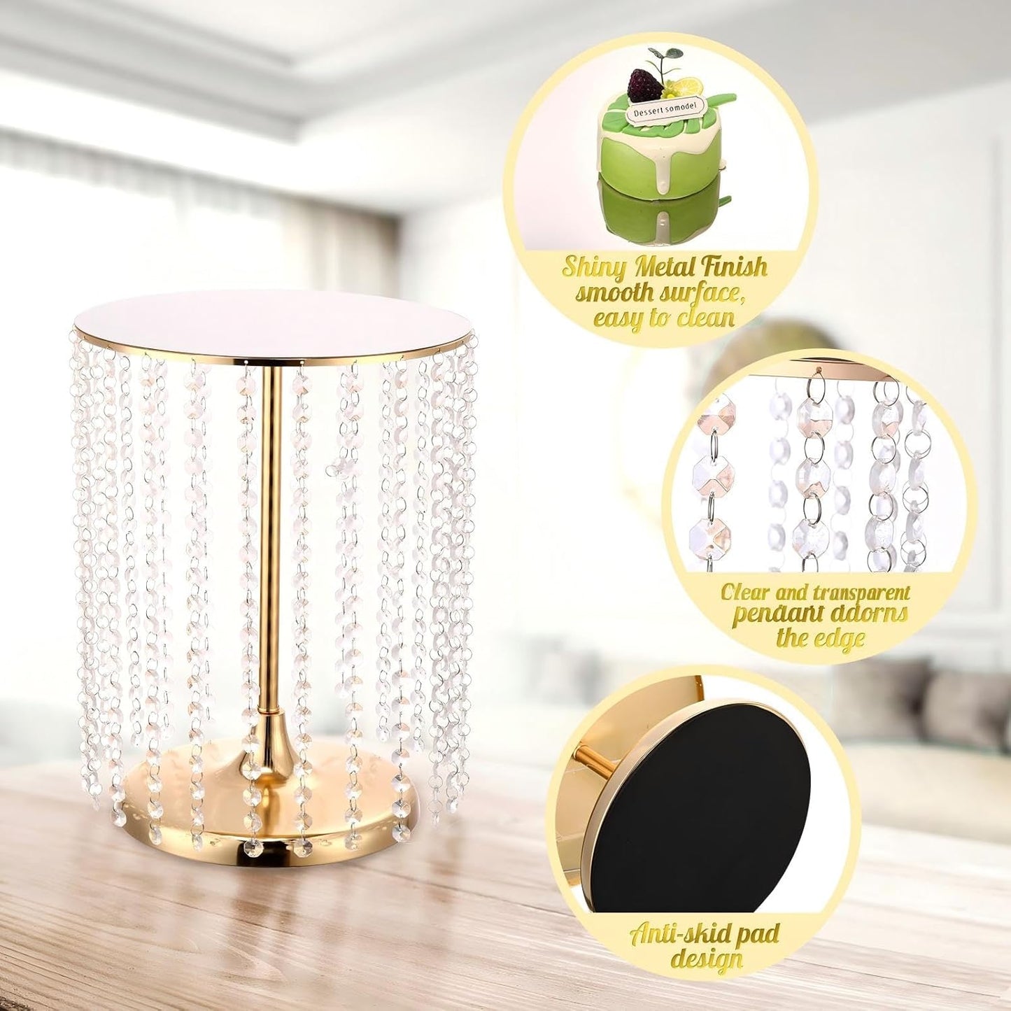 Set of 6 Metal Cake Stands with Crystal Pendant Round Dessert Display Plate Cupcake Holder Pedestal for Wedding Party Birthday Baby Shower Anniversary Celebration Home Decor (Gold)