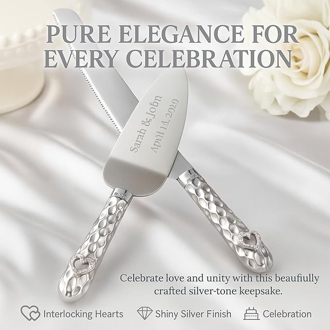 GIFTS INFINITY Personalized Wedding Cake Knife and Server Set with Engraving – Cake Cutting Utensil Set, Keepsake Gift for Wedding, Anniversary, Reception, Birthday & Other Occasions (2531)