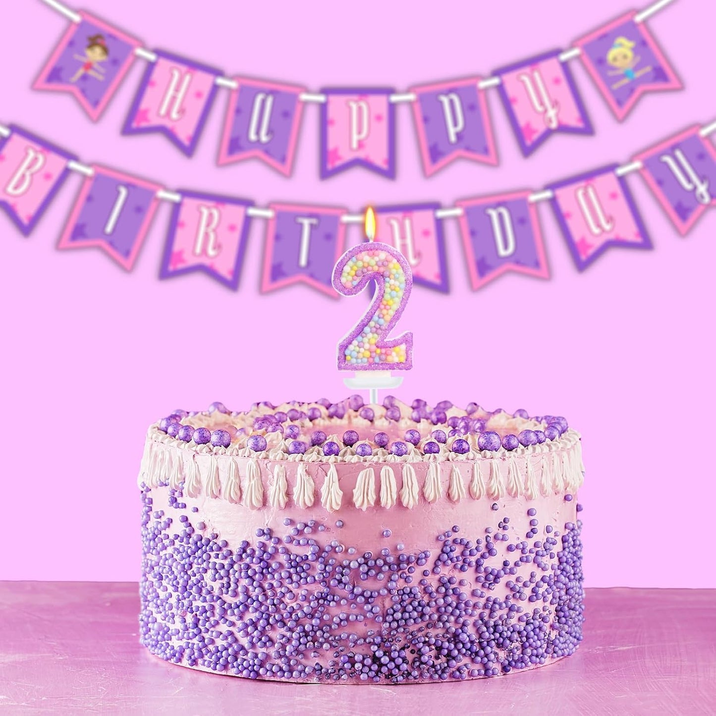 Birthday Candles - Number 2 Candle, Colorful Macaron Candles for Boys/Girls, Purple Party Decorations, Purple Cake Decorations