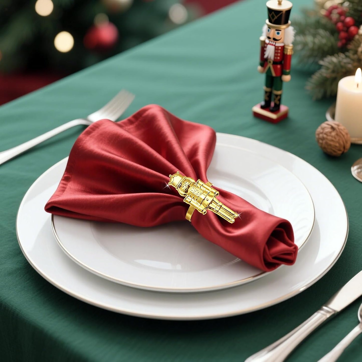 Gold Christmas Nutcracker Napkin Rings Set of 12 for Thanksgiving New Year Xmas Wedding Dinner Decor,Walnut Soldiers Napkin Ring Holders for Baby Shower Brithday Family Gathering Table Decor