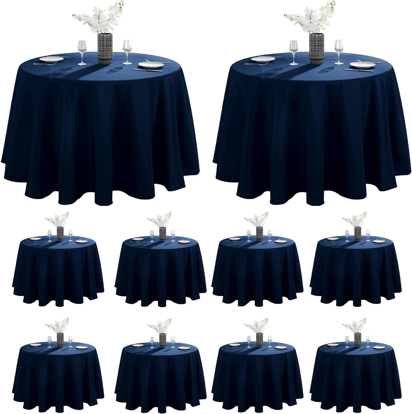 VidaFete Tablecloth 10 Pack 120inch Round Table Cloth Polyester, Stain Wrinkle Resistant Polyester Dining Table Cover for Kitchen Dinning Party Wedding Round Tabletop Buffet Decoration(Navy Blue)