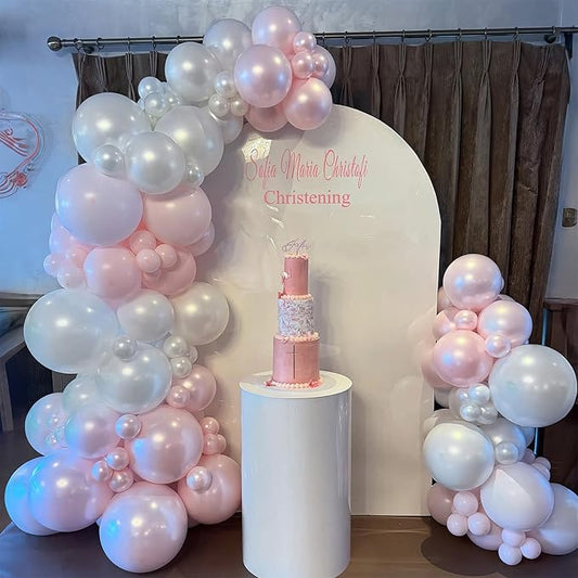 Pink Balloons 60 Pcs Light Baby Pearl Pink and White Latex Party Balloon with 12 Inch Double Stuffed Balloon for Girls Princess Winter Wonderland Wedding Birthday Baby Shower Bridal Party Decor