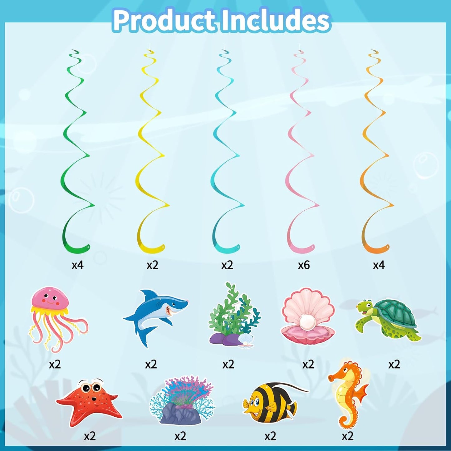 Under The Sea Party Decorations, Kaluofan 36 Pcs Ocean Themed Party Decorations, Under The Sea Ocean Themed Tropical Fish Ceiling Hanging Swirl